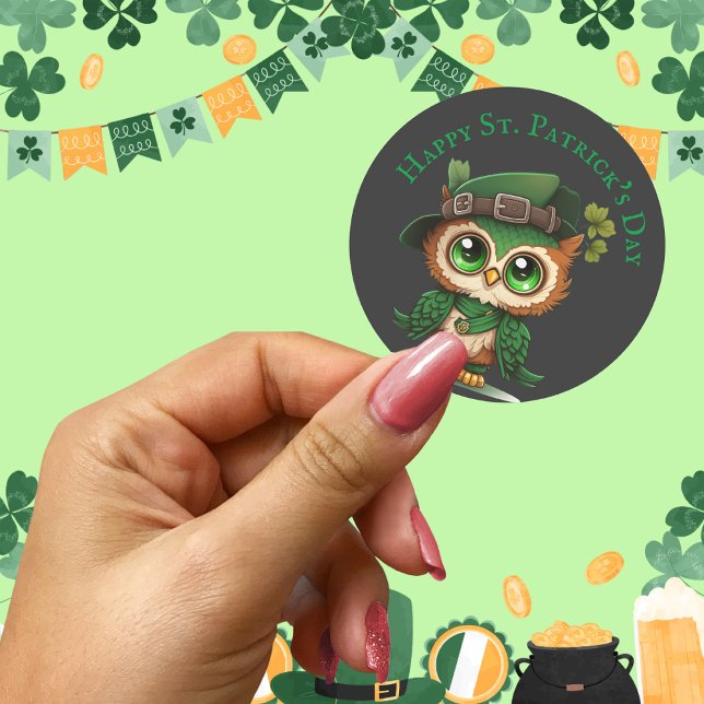 St. Patrick's Day Green Owl Runder Aufkleber (St. Patrick's Day Green Owl Classic Round Sticke)