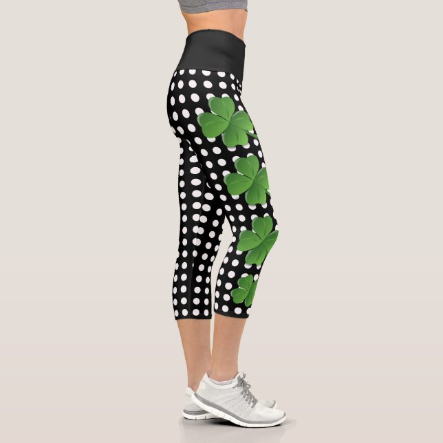 St Patricks Day Green Schwarz-weiß Polka Dot Capri Leggings (Rechts)
