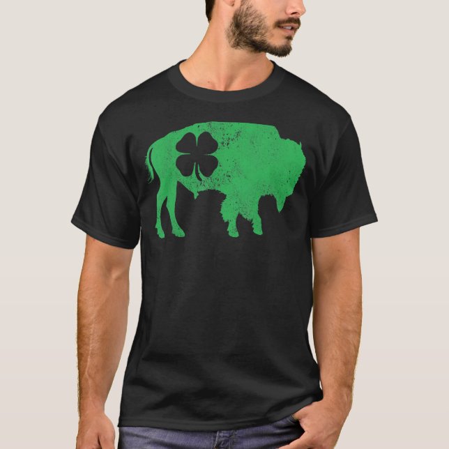 St Patrick's Day Green Shamrock Buffalo Bison Iris T-Shirt (Vorderseite)