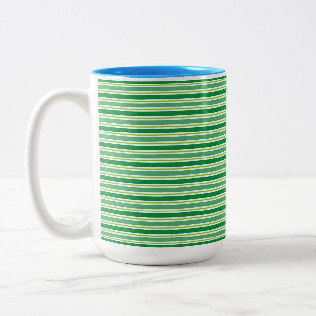 St. Patrick's Day Green Stripes Pattern-54608 Zweifarbige Tasse (Links)