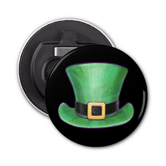 St Patrick's Day Green Top Hat auf Black Flaschenöffner (Vorderseite)