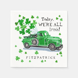 St. Patrick's Day Green Vintag Truck Name Serviette