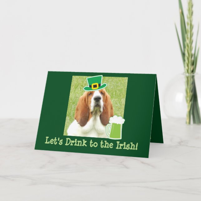 St. Patrick's Day greeting card with Basset Hound Karte (Vorderseite)