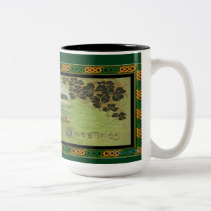 St. Patrick's Day Greetings Celtic Knot Border Tas Zweifarbige Tasse