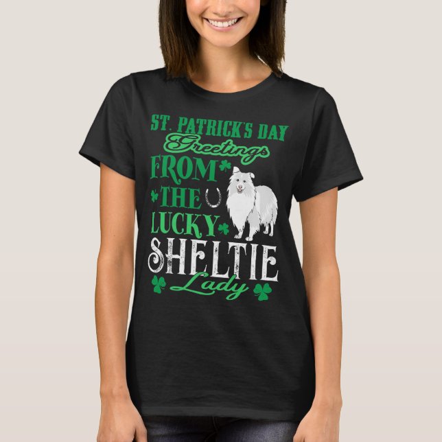 St Patricks Day Greetings Lucky Sheltie Lady T-Shirt (Vorderseite)