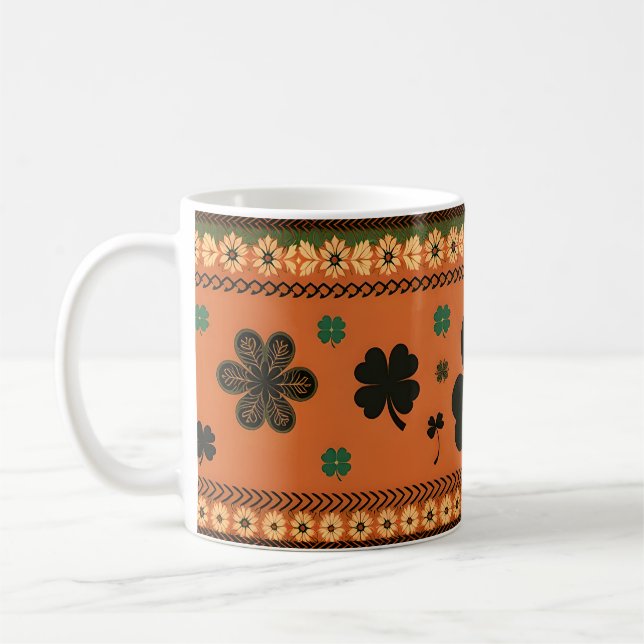 St. Patrick's Day Große Kleeblätter und Blume Kaffeetasse (Links)