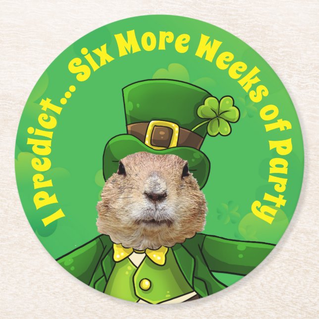 St. Patrick's Day Groundhog Party Animal Runder Pappuntersetzer (Vorderseite)