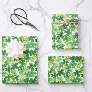 St. Patricks Day Grün Vier-Blatt-Klee Gold Geschenkpapier Set