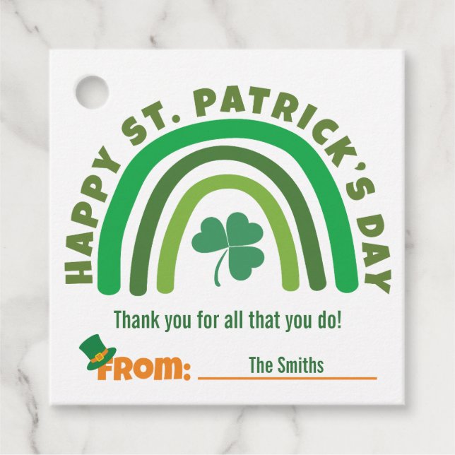 St. Patrick's Day - Grüne Boho-Regenbogen-Kleeblat Geschenkanhänger (Vorderseite)