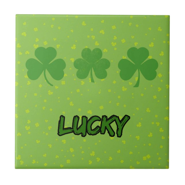 St. Patrick's Day, Grüne Clovers, Lucky Clovers Fliese (Vorderseite)