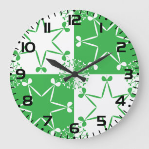 St Patricks Day Grüne Kleeblatt-Stern-Geometrie Große Wanduhr