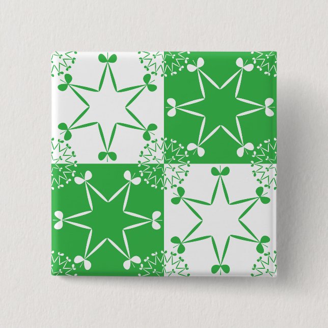 St Patricks Day Grüne Kleeblatt Stern Geometrisch Button (Vorderseite)