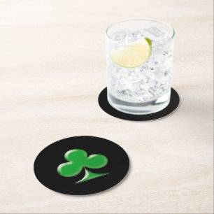 St. Patricks Day Grüne schwarze Kleeblatt-Shamrock Runder Pappuntersetzer