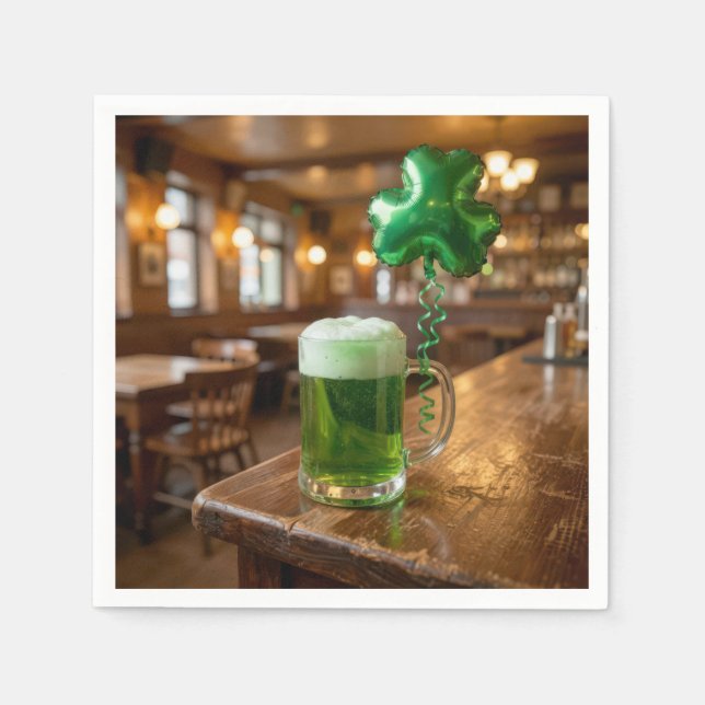 St. Patrick's Day Grüner Bier und Ballon Serviette (Vorderseite)