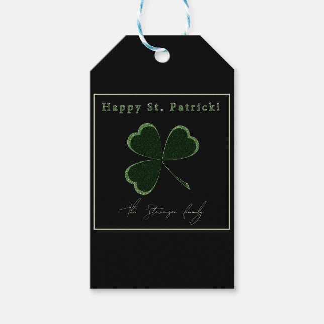 St. Patrick's Day, grüner Glitzer Klee Geschenkanhänger (Vorderseite)