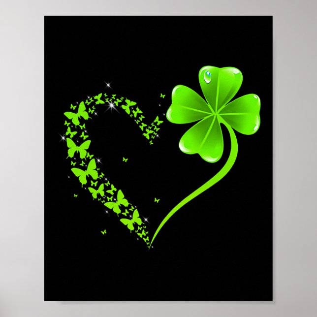 St Patricks Day Grüner Schmetterling Shamrock Herz Poster (Vorne)