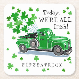 St. Patrick's Day Grüner Vintage-LKW mit Namen Rechteckiger Pappuntersetzer