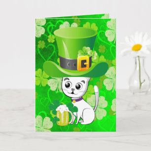 St Patrick's Day Grußkarte ShamrockCat Beer Karte
