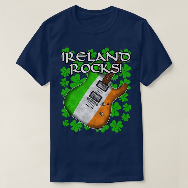 St Patricks Day Guitar Irish Flag Irland Rocks Gu T-Shirt (Design vorne)