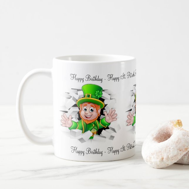 St. Patrick's Day Happy Birthday Tasse (Mit Donut)