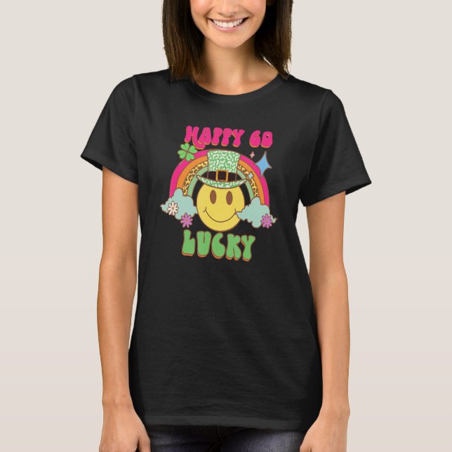 St Patricks Day Happy Go Lucky Rainbow Happy Face  T-Shirt (Vorderseite)