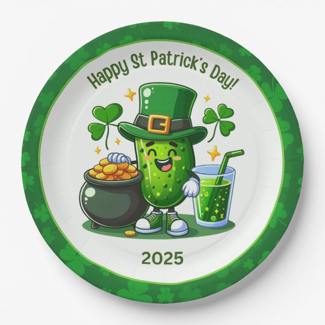 St Patricks Day Happy Pickle Pappteller (Vorderseite)