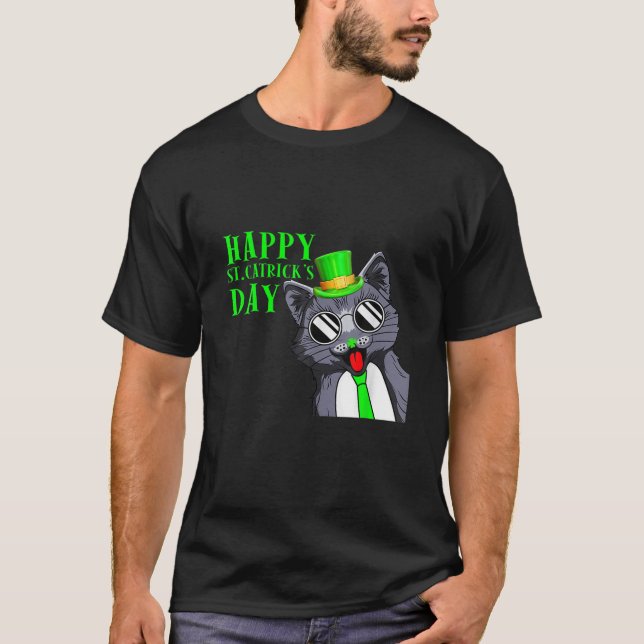 St Patricks Day-Happy St Catricks Day Kitty-Cat Su T-Shirt (Vorderseite)