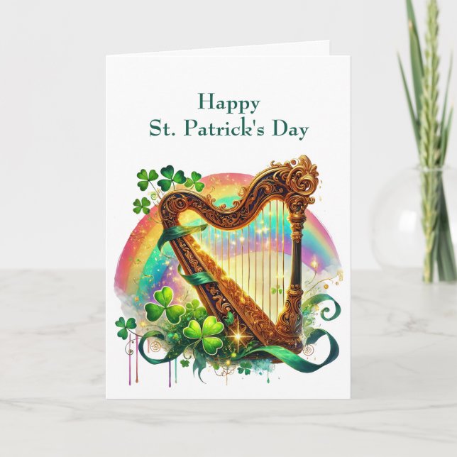 St Patricks Day Harp Illustration Feiertagskarte (Vorderseite)