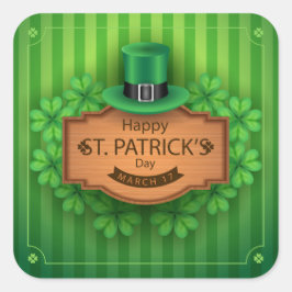 St. Patrick's Day - Hat & Clovers Quadratischer Aufkleber