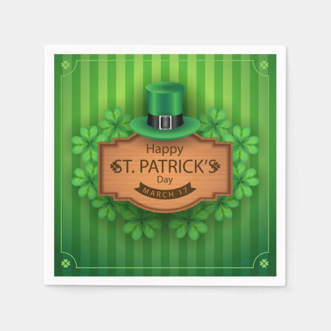St. Patrick's Day - Hat & Clovers Serviette (Vorderseite)