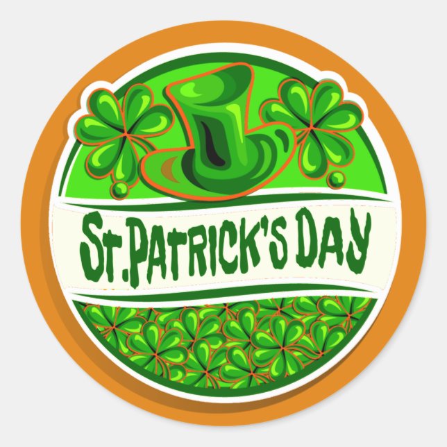 St Patrick's Day Hat Kleeblatts Green Orange Runder Aufkleber (Vorderseite)