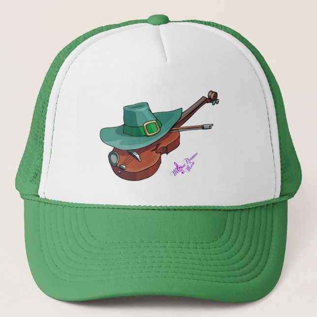 St Patricks Day Hat & Violin Green Trucker Hat Truckerkappe (Vorderseite)