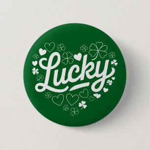 St Patrick's Day Heart Lucky Clover Kleeblatt Button