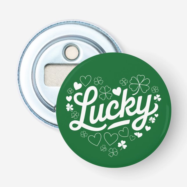 St Patrick's Day Heart Lucky Clover Kleeblatt Flaschenöffner (Vorderseite)