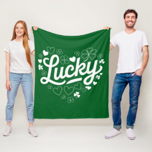 St Patrick's Day Heart Lucky Clover Kleeblatt Fleecedecke