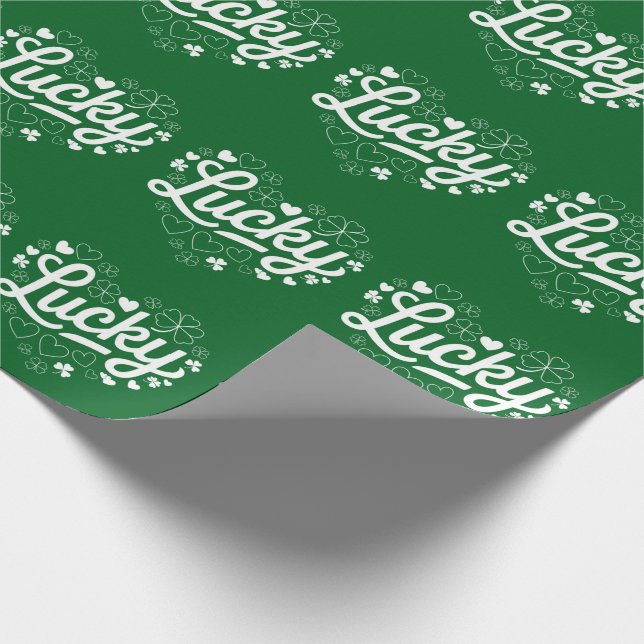 St Patrick's Day Heart Lucky Clover Kleeblatt Geschenkpapier (Ecke)
