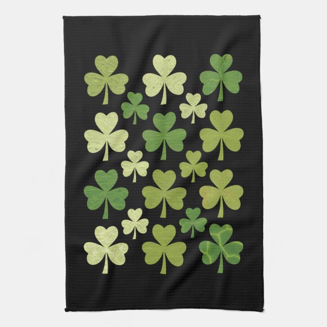 St Patrick's Day Heart Lucky Clover Kleeblatt Geschirrtuch (Vertikal)