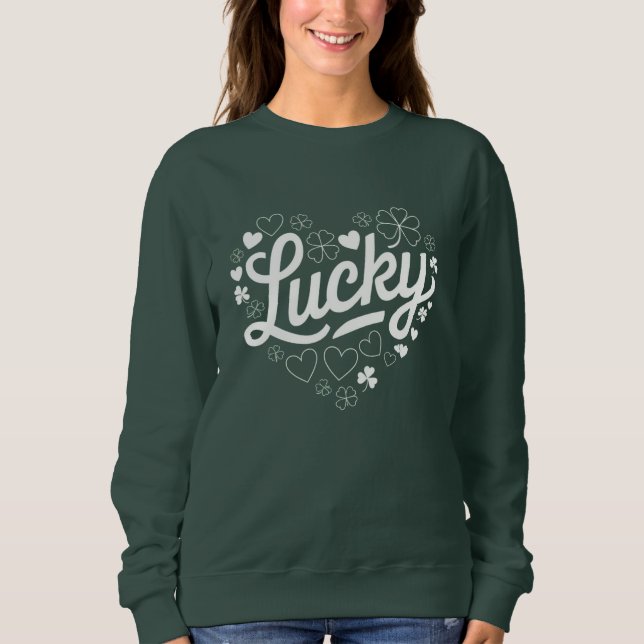 St Patrick's Day Heart Lucky Clover Kleeblatt Sweatshirt (Vorderseite)
