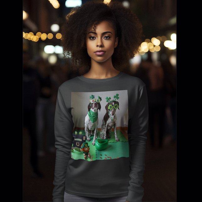 St. Patrick's Day Hogs Party Ladys Long Sleeve T-Shirt (St. Patrick's Day Dogs Ready to Party Long Sleeve Women's T-Shirt)