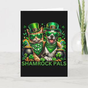 St. Patricks Day Hund und Katze Shamrock Freunde 4 Karte