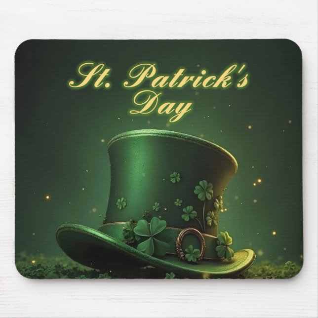 St. Patrick's Day Hut und Shamrock-Design Mousepad (Vorne)