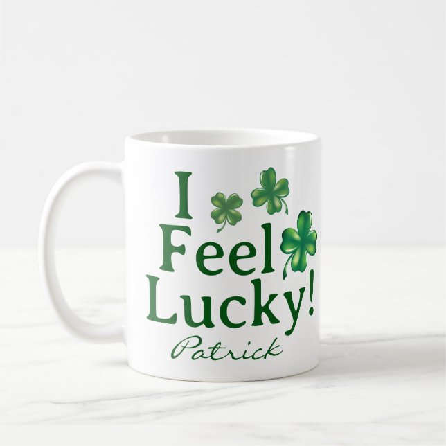 St. Patrick's Day I Feel Lucky Green Shamrock Trio Kaffeetasse (Links)