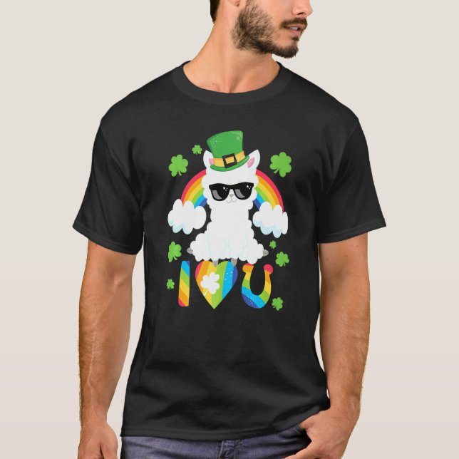St Patricks Day I Liebe You Llama Rainbow Heart U  T-Shirt (Vorderseite)