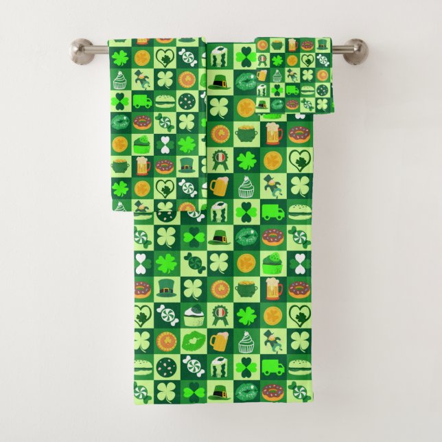 St. Patrick's Day Icons Nahtloses Muster Badhandtuch Set (Insitu)