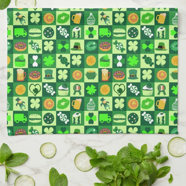 St. Patrick's Day Icons Nahtloses Muster Geschirrtuch (Gefaltet)