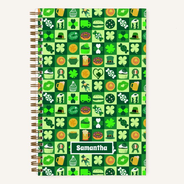 St. Patrick's Day Icons Nahtloses Muster Notizbuch (Vorderseite)