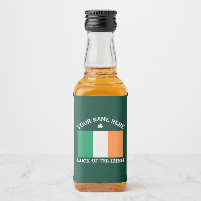 St Patrick's Day Ireland Flag Custom Name Shamrock Alkoholflaschenetikett (Vorderseite)