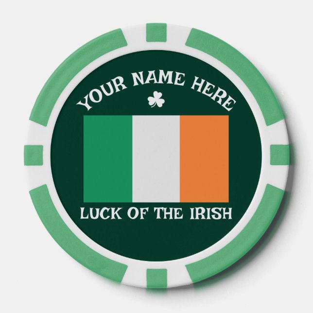 St Patrick's Day Ireland Flag Custom Name Shamrock Pokerchips (Vorderseite)