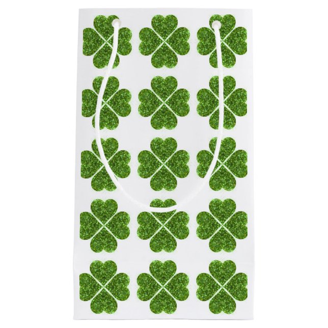 St. Patrick's Day, irisch grün glitzerndes Kleebla Kleine Geschenktüte (Vorderseite)