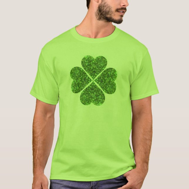 St. Patrick's Day, irisch grün glitzerndes Kleebla T-Shirt (Vorderseite)